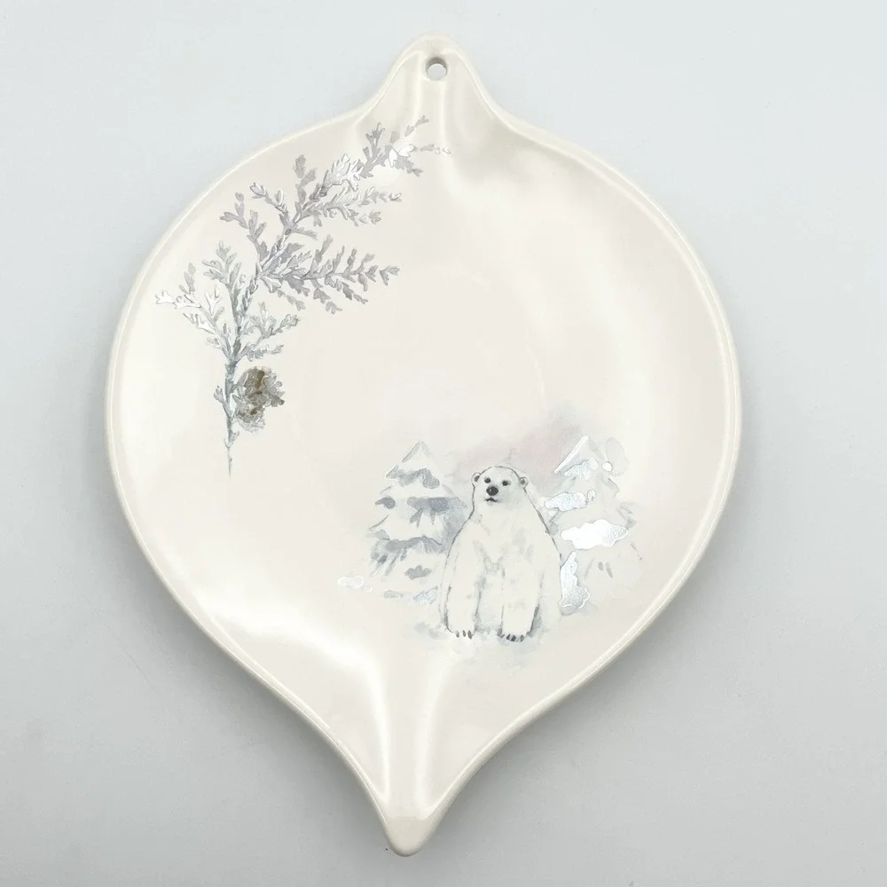 Pfaltzgraff Winter Frost Polar Bear Ornament Shaped Plate Cookie Dish Tray - USA